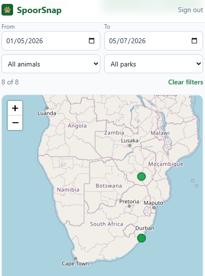 A personal map with sighting pins across a game reserve